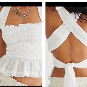 NWT Free People Sleeveless Wrap Back Gauge Cotton Raw Hem Tank in White Size: XS